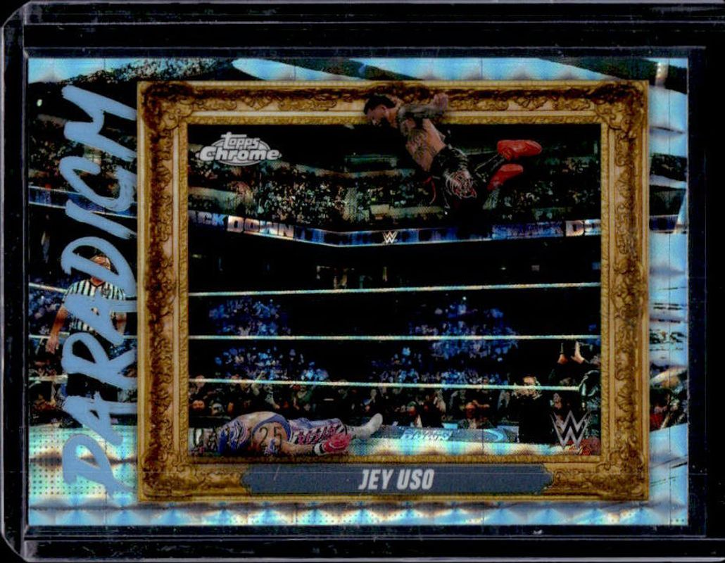 Jey Uso 2025 Topps Chrome WWE #PAR-JUS Paradigm - Aqua Geometric Refractor /125 RAW