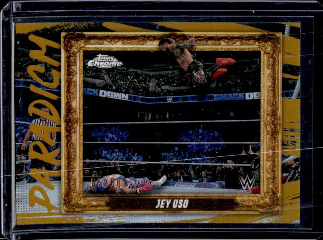 Jey Uso 2025 Topps Chrome WWE #PAR-JUS Paradigm - Gold Refractor /50 RAW