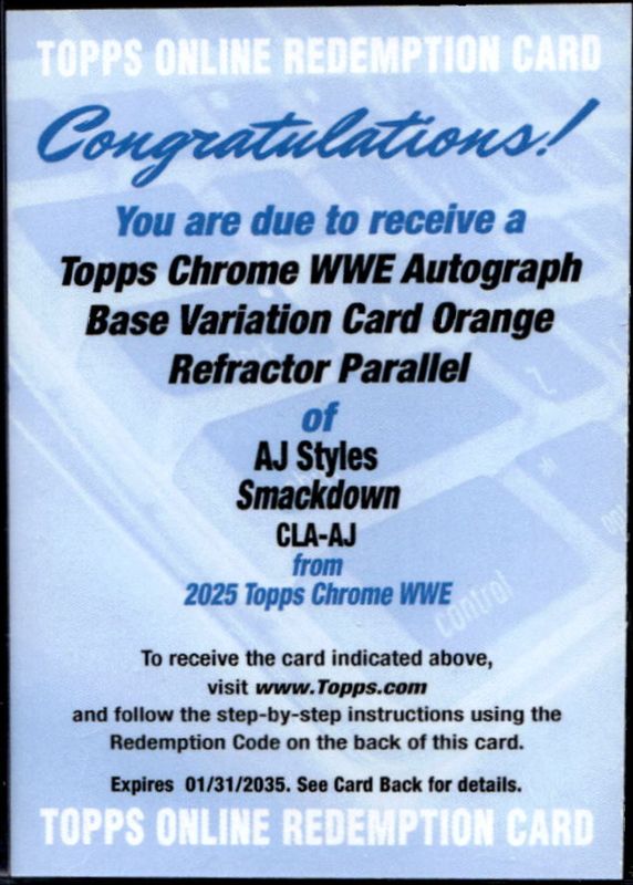 AJ Styles 2025 Topps Chrome WWE #CLA-AJ Autographs - Orange Refractor /25 RAW