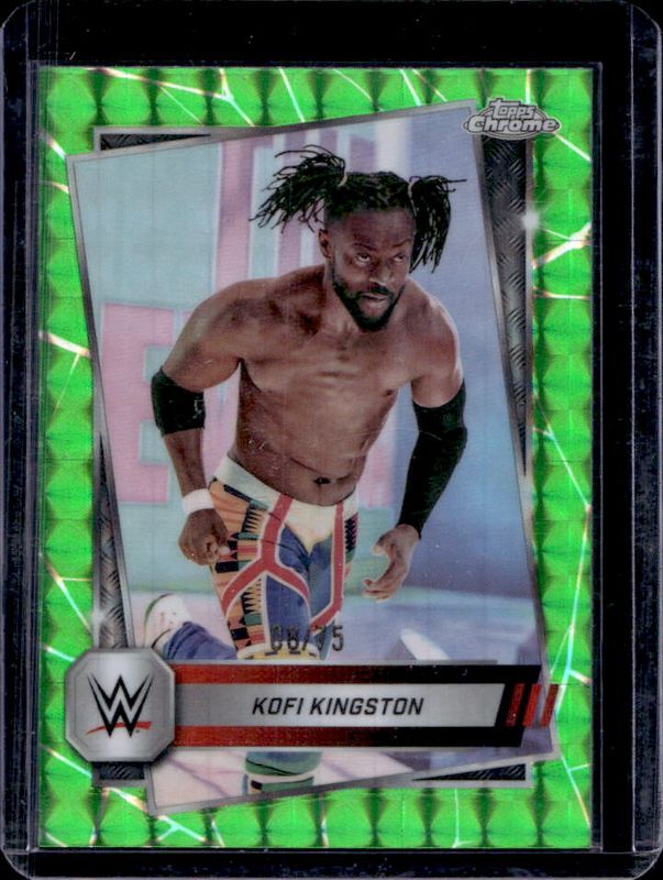 Kofi Kingston 2025 Topps Chrome WWE #166 Neon Green Geometric Refractor /75 RAW