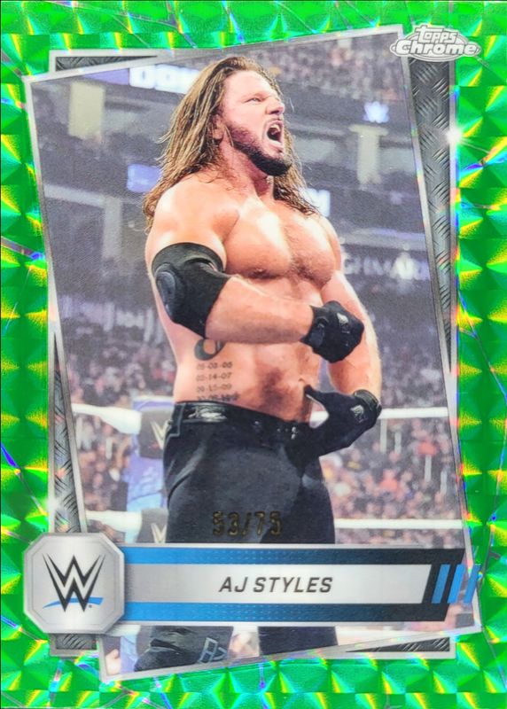 AJ Styles 2025 Topps Chrome WWE #37 Neon Green Geometric Refractor /75 RAW