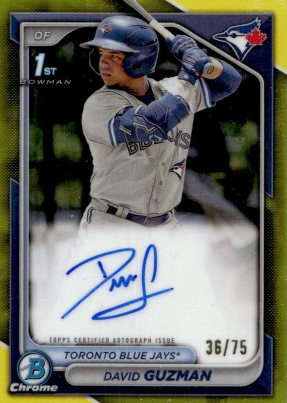 David Guzman 2024 Bowman #CPA-DGN Chrome Prospect Auto - Yellow Refractor /75 (1st) RAW
