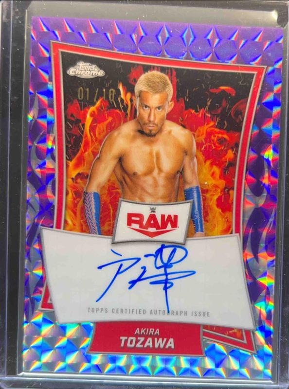 Akira Tozawa 2025 Topps Chrome WWE #RBA-AKI Red Brand Autographs - Purple Geometric Refractor /10 RAW