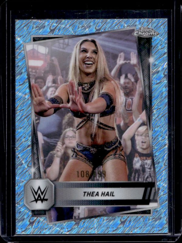 Thea Hail 2025 Topps Chrome WWE #81 Aqua Shimmer Refractor /199 RAW