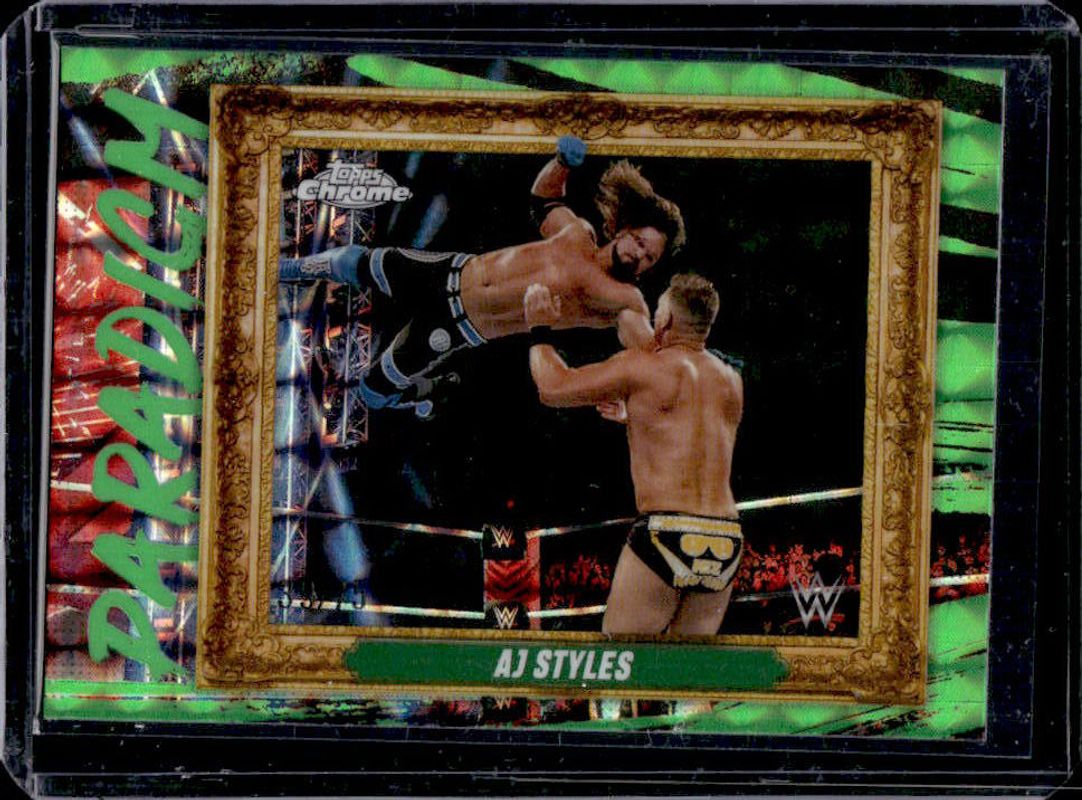 AJ Styles 2025 Topps Chrome WWE #PAR-AJS Paradigm - Neon Green Geometric Refractor /75 RAW