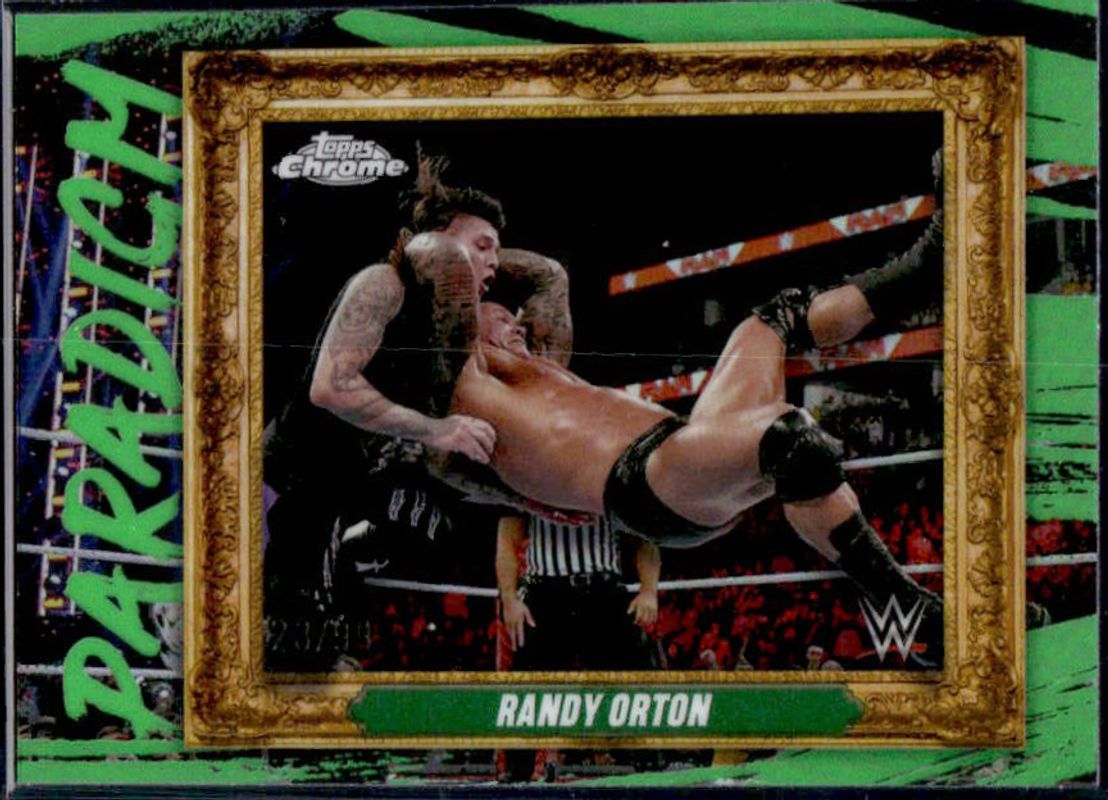 Randy Orton 2025 Topps Chrome WWE #PAR-RKO Paradigm - Green Refractor /99 RAW