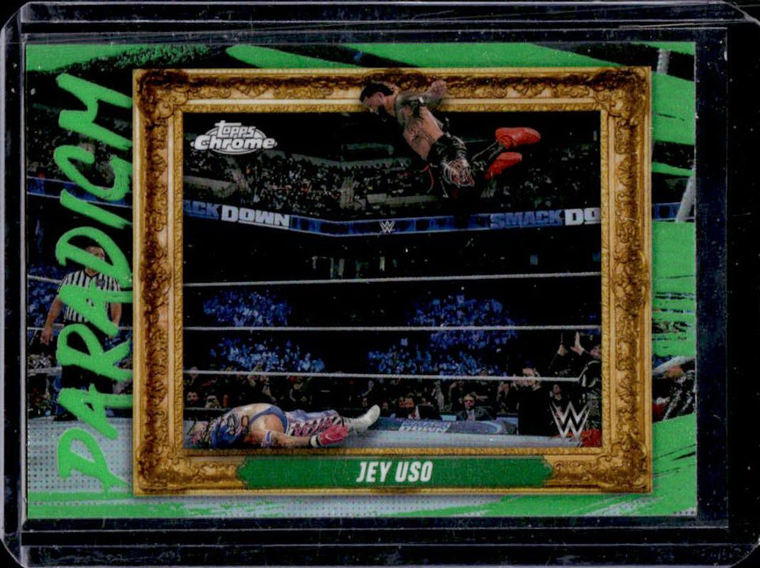 Jey Uso 2025 Topps Chrome WWE #PAR-JUS Paradigm - Green Refractor /99 RAW