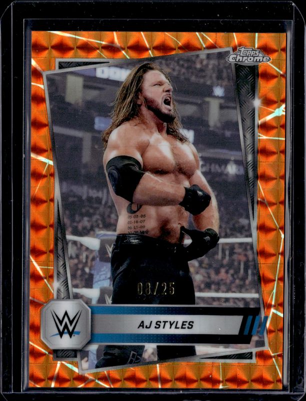 AJ Styles 2025 Topps Chrome WWE #37 Orange Geometric Refractor /25 RAW