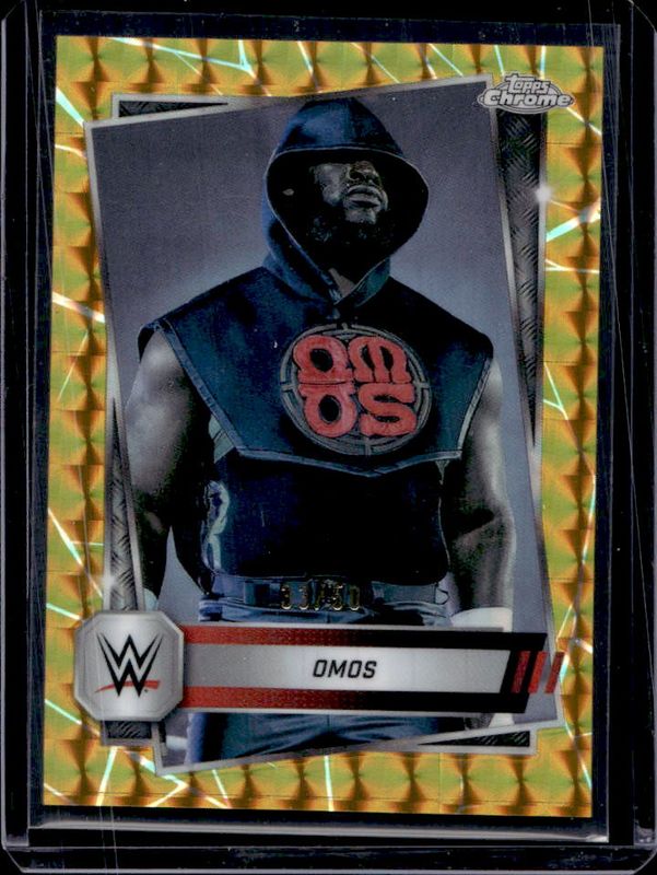 Omos 2025 Topps Chrome WWE #53 Gold Geometric Refractor /50 RAW