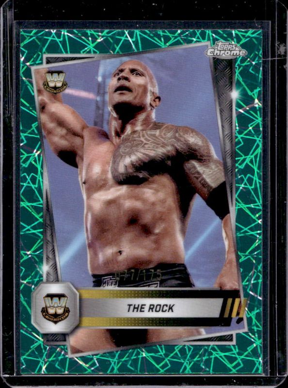 The Rock 2025 Topps Chrome WWE #10 Teal Lazer Refractor /175 RAW