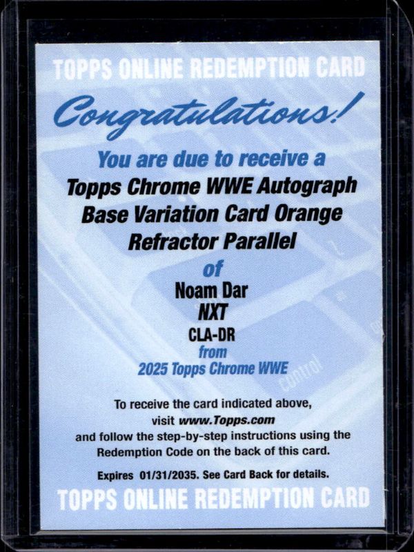 Noam Dar 2025 Topps Chrome WWE #CLA-DR Autographs - Orange Refractor /25 RAW