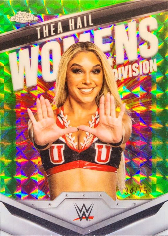 Thea Hail 2025 Topps Chrome WWE #WD-THE Women's Division - Neon Green Geometric Refractor /75 RAW