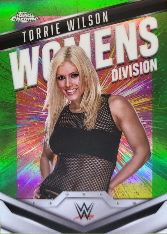 Torrie Wilson 2025 Topps Chrome WWE #WD-TOR Women's Division - Neon Green Refractor /99 RAW