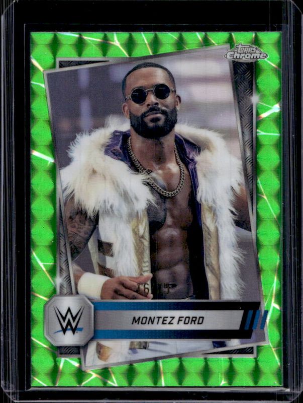 Montez Ford 2025 Topps Chrome WWE #185 Neon Green Geometric Refractor /75 RAW
