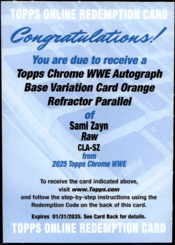 2025 Topps Chrome WWE #CLA-SZ Autographs - Orange Refractor /25