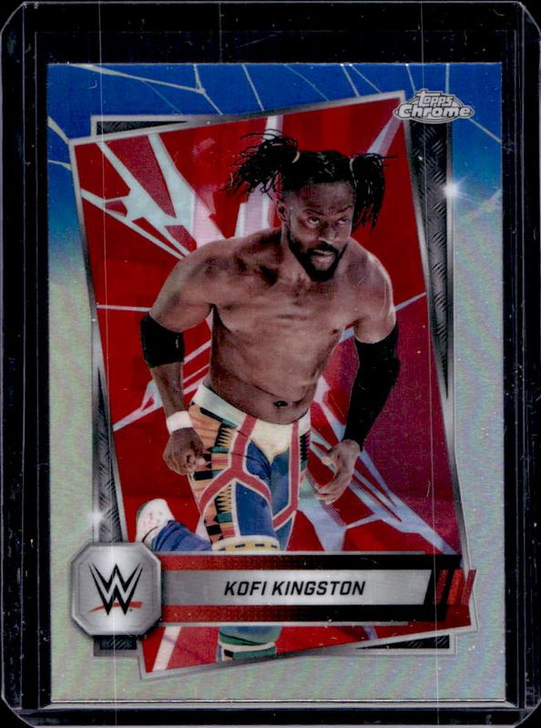 Kofi Kingston 2025 Topps Chrome WWE #166 Red & Blue Refractor RAW
