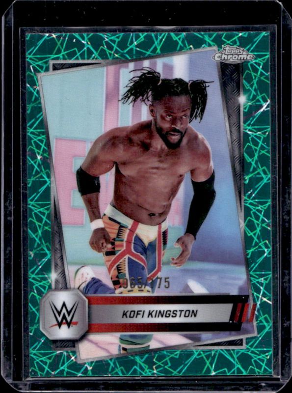 Kofi Kingston 2025 Topps Chrome WWE #166 Teal Lazer Refractor /175 RAW