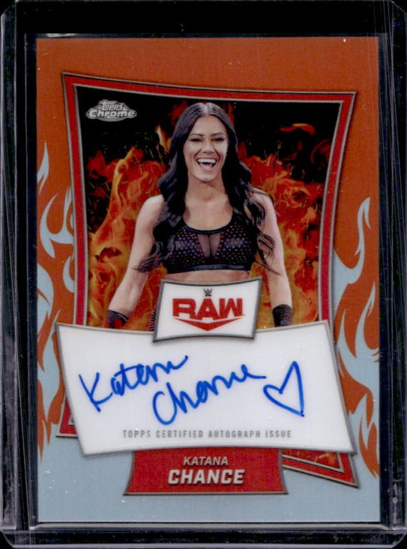 Katana Chance 2025 Topps Chrome WWE #RBA-KAA Red Brand Autographs - Orange Refractor /25 RAW