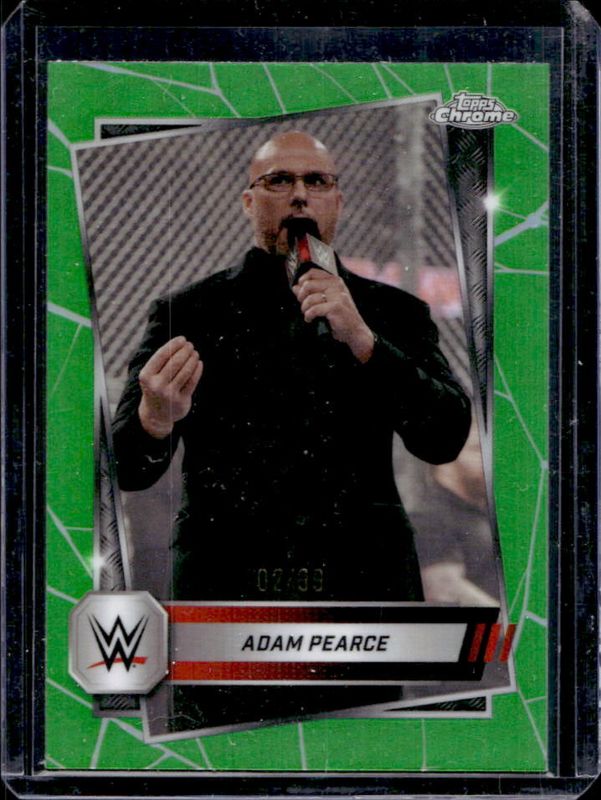 Adam Pearce 2025 Topps Chrome WWE #140 Green Refractor /99 RAW
