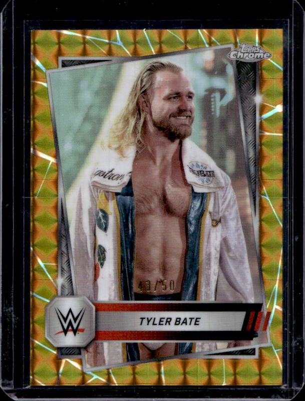 Tyler Bate 2025 Topps Chrome WWE #157 Gold Geometric Refractor /50 RAW