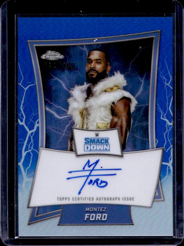 Montez Ford 2025 Topps Chrome WWE #BBA-MON Blue Brand Autographs - Blue Refractor /150 RAW