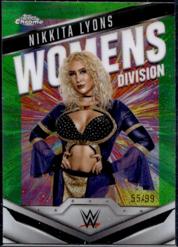 Nikkita Lyons 2025 Topps Chrome WWE #WD-NIK Women's Division - Neon Green Refractor /99 RAW
