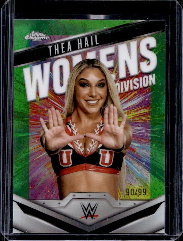 Thea Hail 2025 Topps Chrome WWE #WD-THE Women's Division - Neon Green Refractor /99 RAW