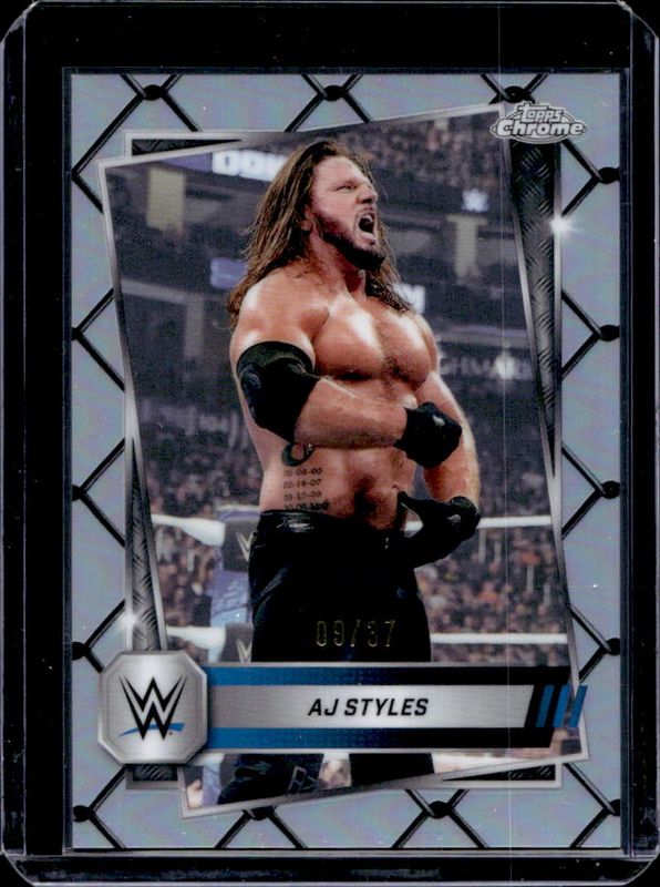 AJ Styles 2025 Topps Chrome WWE #37 Steel Cage Refractor /37 RAW