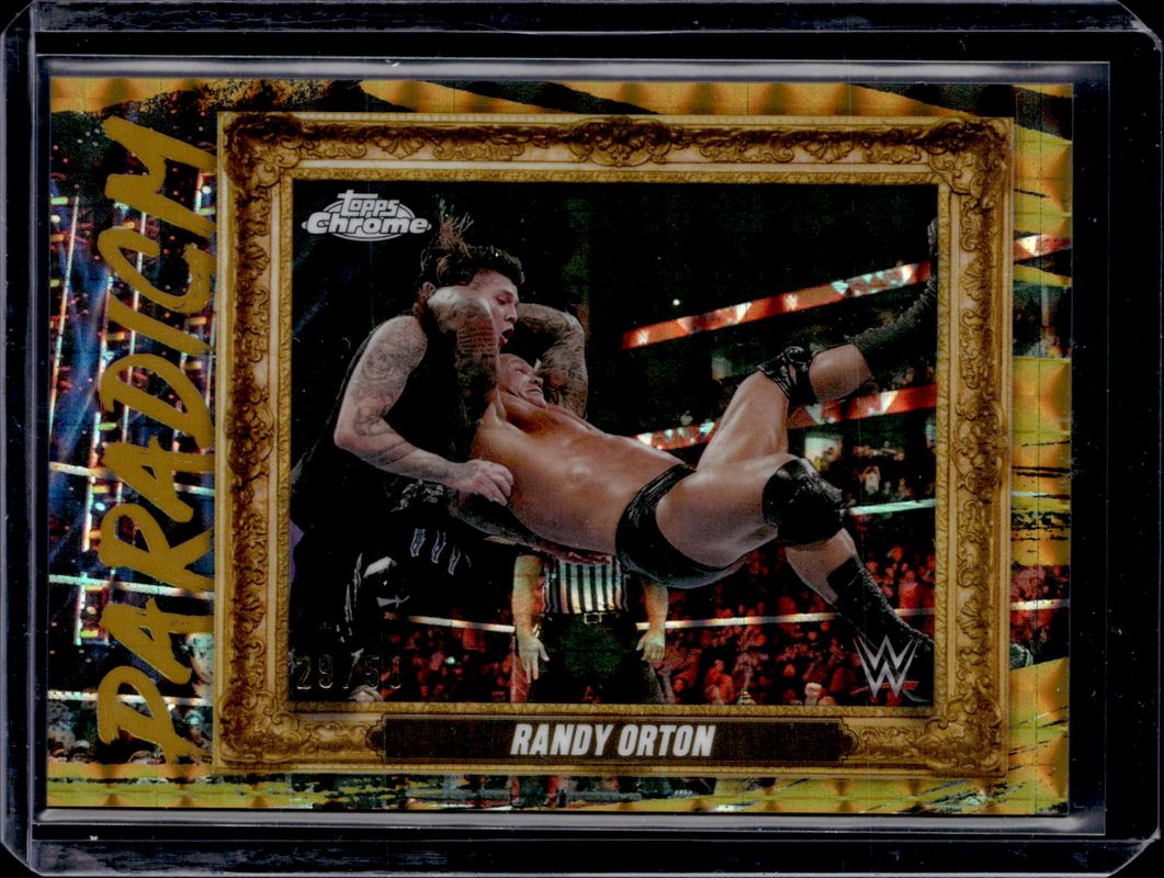 Randy Orton 2025 Topps Chrome WWE #PAR-RKO Paradigm - Gold Refractor /50 RAW