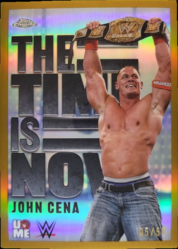 John Cena 2025 Topps Chrome WWE #TIN-16 The Time Is Now - Gold Refractor /50 RAW