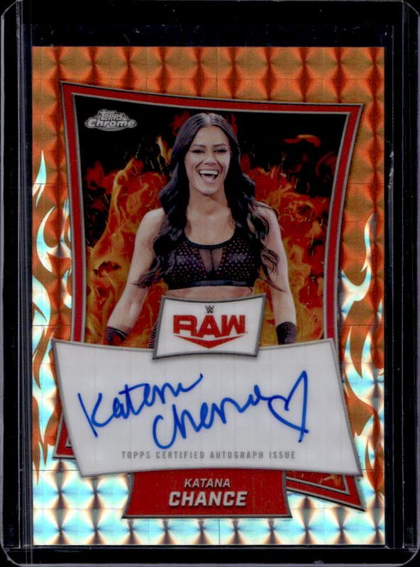 Katana Chance 2025 Topps Chrome WWE #RBA-KAA Red Brand Autographs - Orange Geometric Refractor /25 RAW