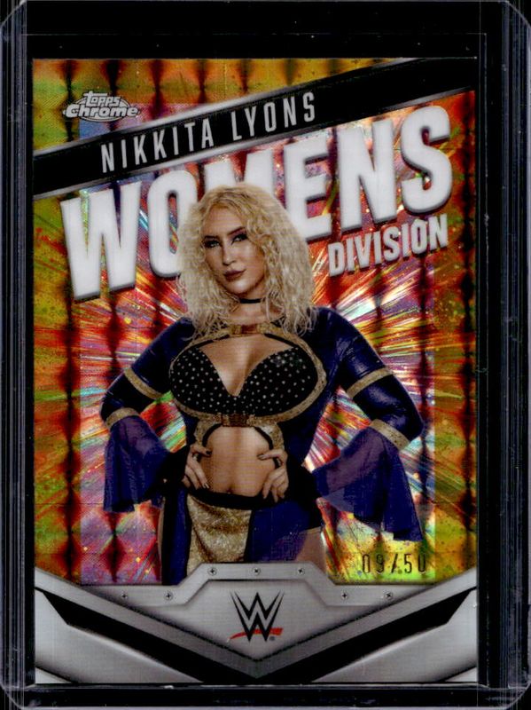 Nikkita Lyons 2025 Topps Chrome WWE #WD-NIK Women's Division - Gold Geometric Refractor /50 RAW