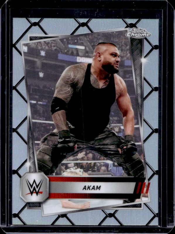 Akam 2025 Topps Chrome WWE #31 Steel Cage Refractor /37 RAW