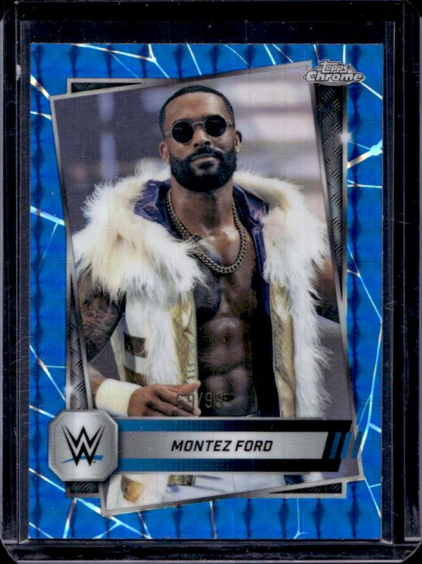 Montez Ford 2025 Topps Chrome WWE #185 Blue Geometric Refractor /99 RAW