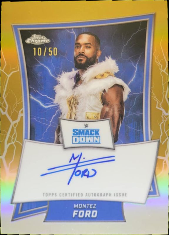 Montez Ford 2025 Topps Chrome WWE #BBA-MON Blue Brand Autographs - Gold Refractor /50 RAW