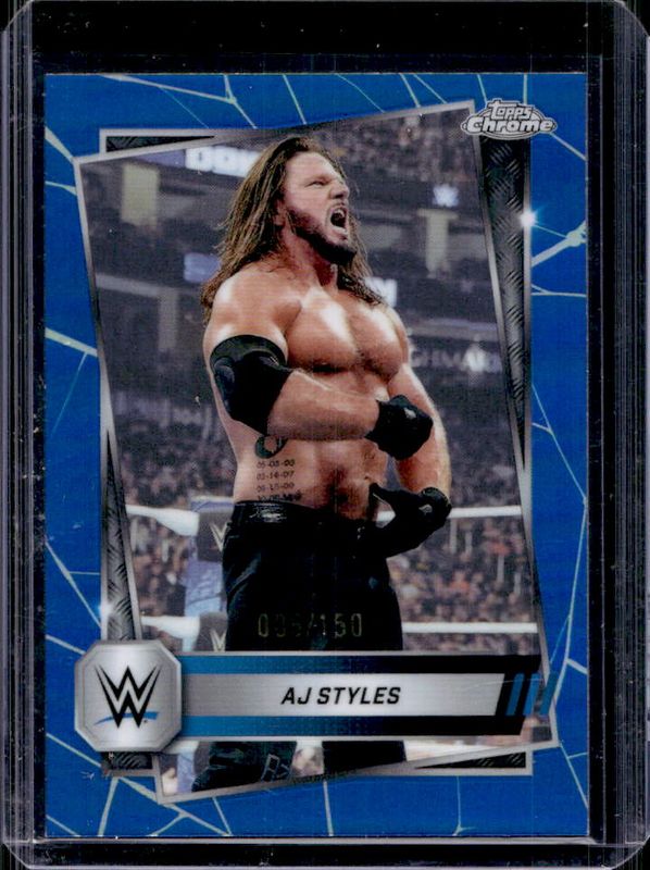 AJ Styles 2025 Topps Chrome WWE #37 Blue Refractor /150 RAW
