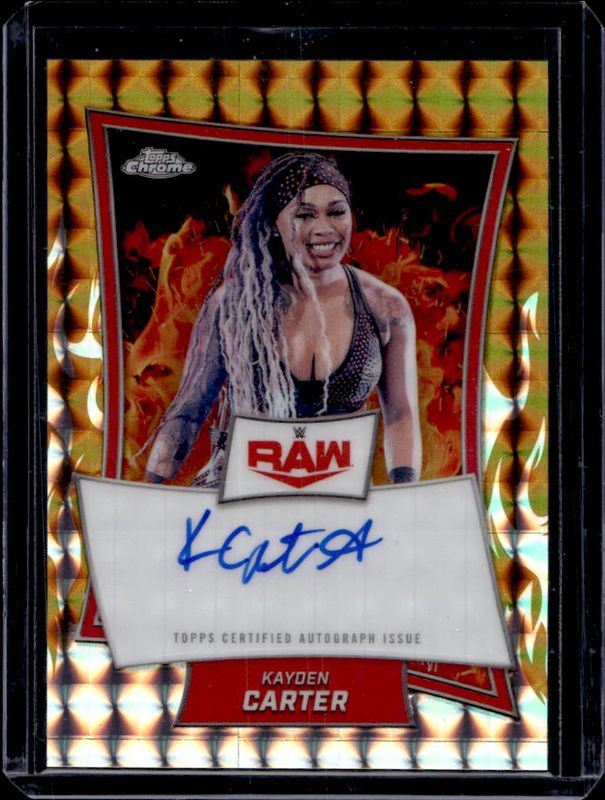 Kayden Carter 2025 Topps Chrome WWE #RBA-KYD Red Brand Autographs - Gold Geometric Refractor /50 RAW