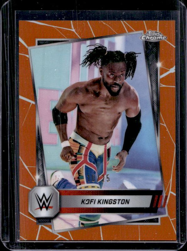 Kofi Kingston 2025 Topps Chrome WWE #166 Orange Refractor /25 RAW