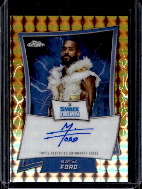 Montez Ford 2025 Topps Chrome WWE #BBA-MON Blue Brand Autographs - Gold Geometric Refractor /50 RAW
