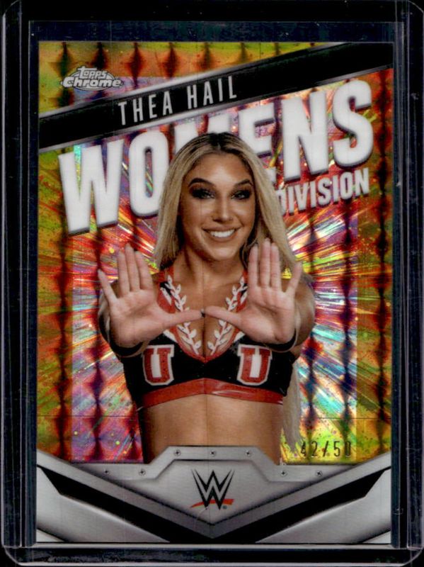 Thea Hail 2025 Topps Chrome WWE #WD-THE Women's Division - Gold Geometric Refractor /50 RAW