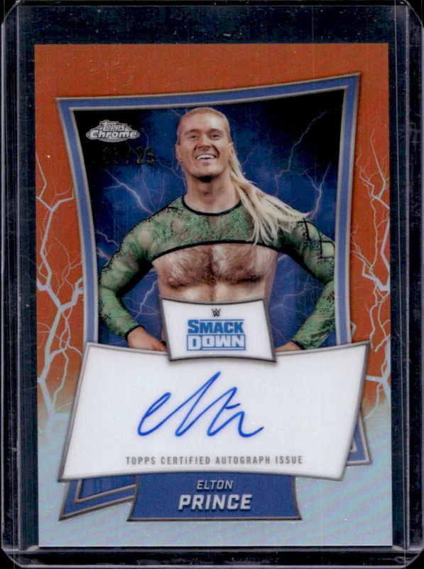 Elton Prince 2025 Topps Chrome WWE #BBA-ELT Blue Brand Autographs - Orange Refractor /25 RAW