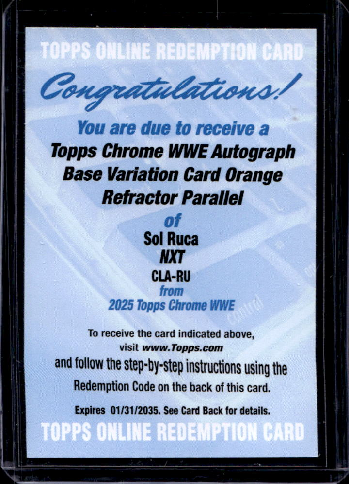 Sol Ruca 2025 Topps Chrome WWE #CLA-RU Autographs - Orange Refractor ...
