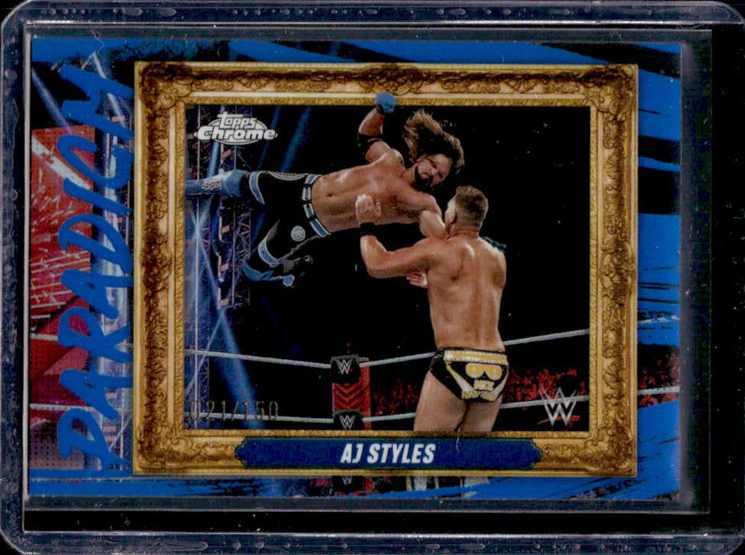 AJ Styles 2025 Topps Chrome WWE #PAR-AJS Paradigm - Blue Refractor /150 RAW