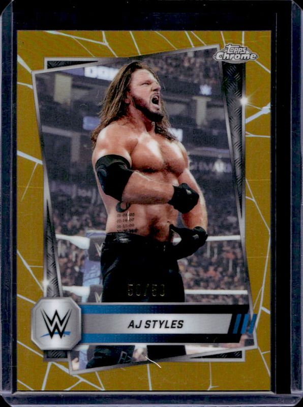 AJ Styles 2025 Topps Chrome WWE #37 Gold Refractor /50 RAW