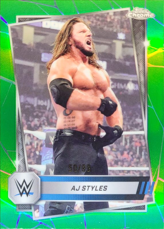AJ Styles 2025 Topps Chrome WWE #37 Green Refractor /99 RAW