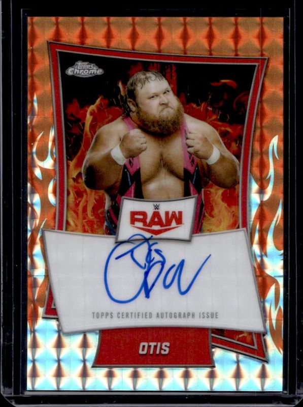 Otis 2025 Topps Chrome WWE #RBA-OTI Red Brand Autographs - Orange Geometric Refractor /25 RAW