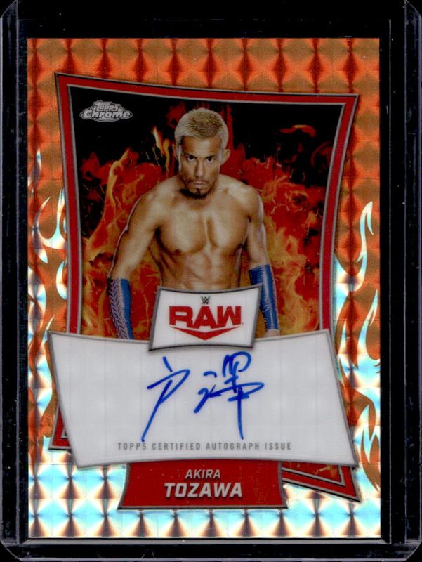 Akira Tozawa 2025 Topps Chrome WWE #RBA-AKI Red Brand Autographs - Orange Geometric Refractor /25 RAW