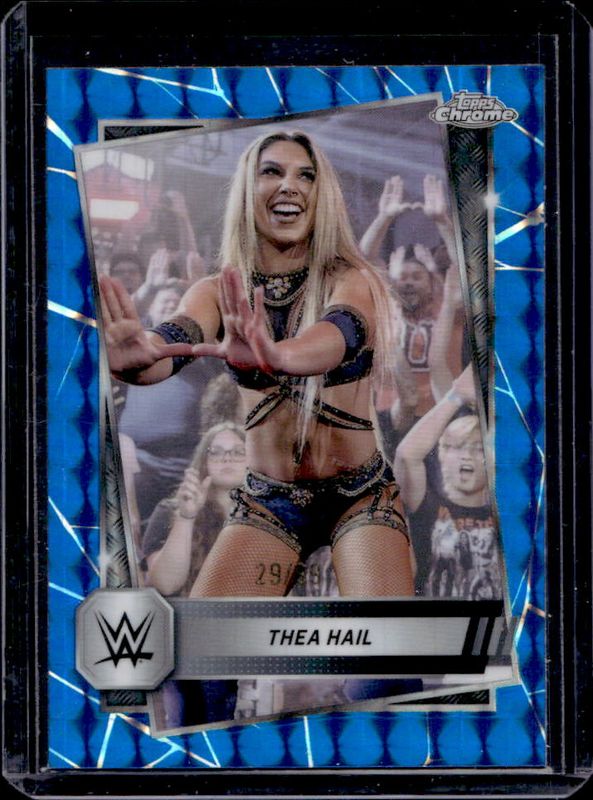 Thea Hail 2025 Topps Chrome WWE #81 Blue Geometric Refractor /99 RAW