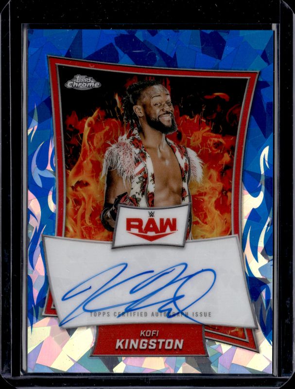 Kofi Kingston 2025 Topps Chrome WWE #RBA-KOF Red Brand Autographs - Blue Refractor /150 RAW