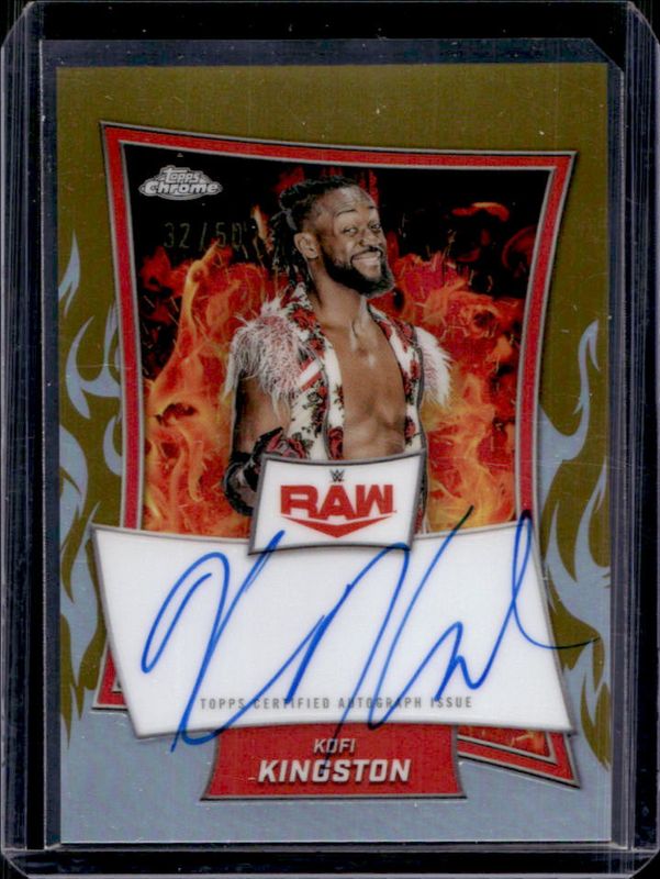 Kofi Kingston 2025 Topps Chrome WWE #RBA-KOF Red Brand Autographs - Gold Refractor /50 RAW